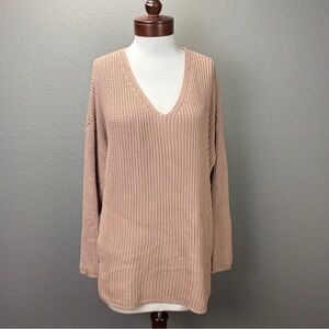 Jenni Kayne Rose Tan V neck Organic Cotton cabin sweater Sz XXL Oversized